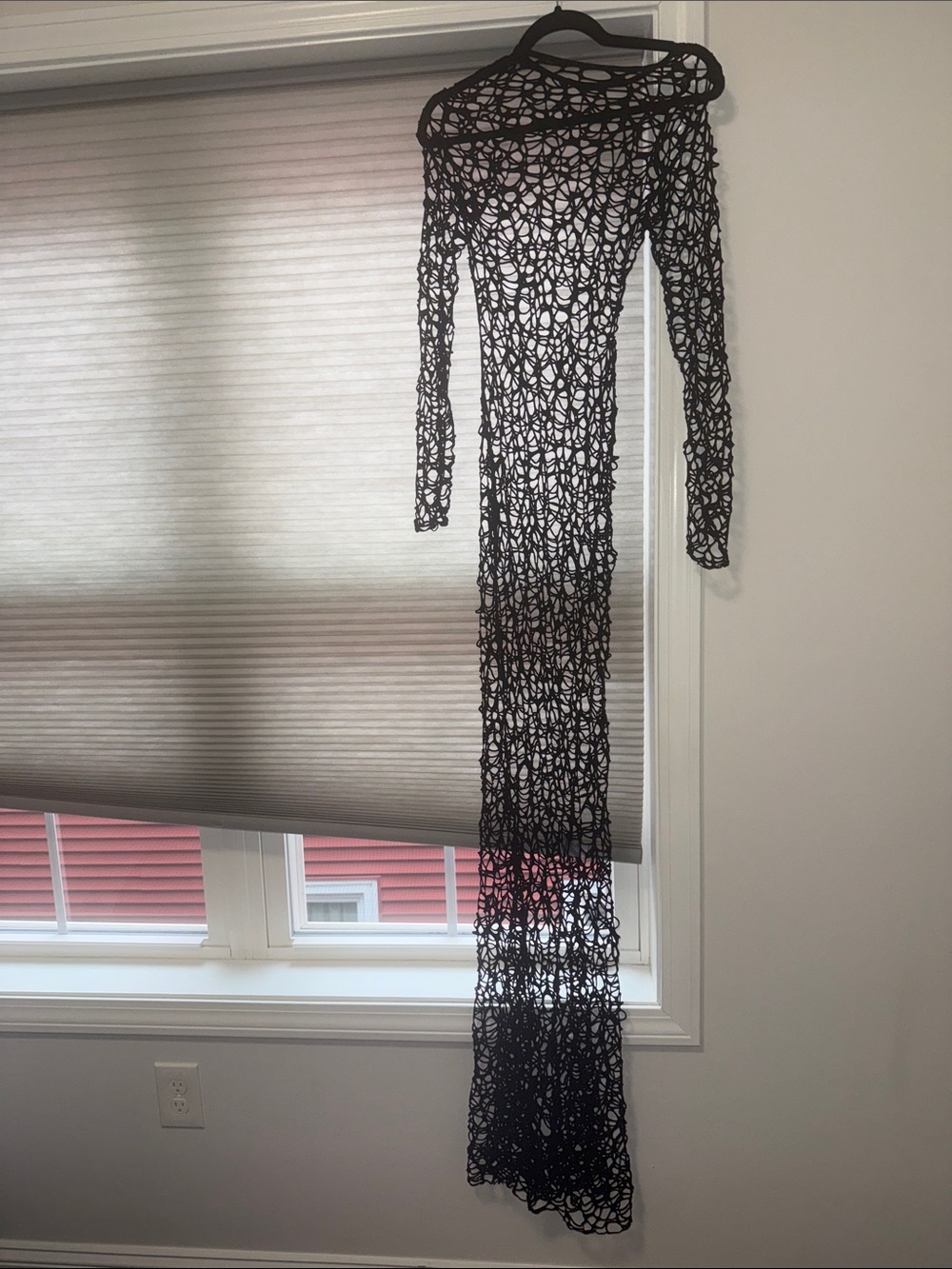 Black Open-Knit Long Sleeve Maxi Dress